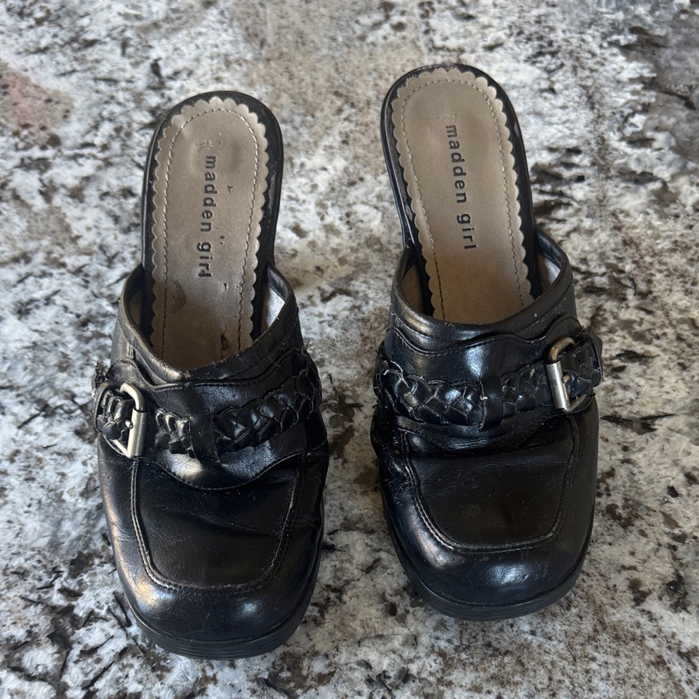 Madden Girl Black Braided Buckle Slip-On Clogs